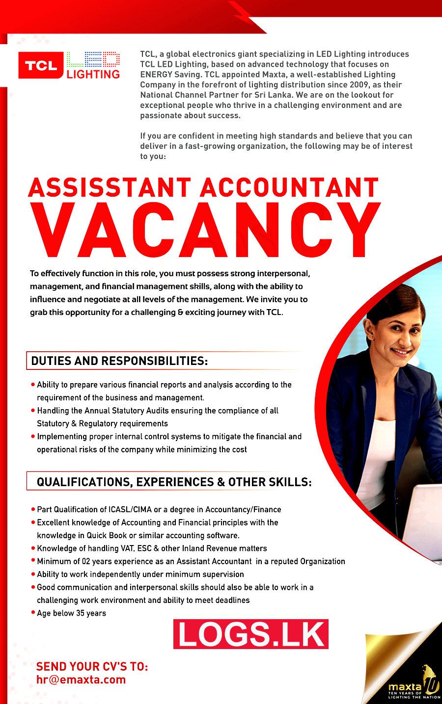 Assistant Accountant Job Vacancy At TCL Electronics Company   Assistant Accountant Job Vacancy At TCL Electronics Company 